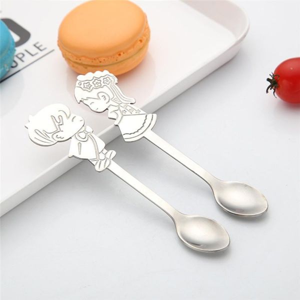 

2pcs set stainless steel couple coffee spoon dessert ice stirring spoon tea spoon kitchen tableware wedding supplies gift h bbyxzs