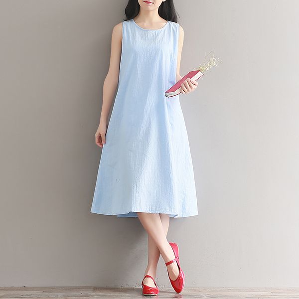 

2021 new plus size women summer vintage cotton linen fabric robe femme sleeveless sun woman loose casual es 8j2c, Black;gray