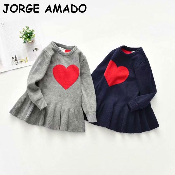 

2020 autumn girls sweater dress children loving heart wool long sleeve dress toddler girl fall clothes wl004, Red;yellow