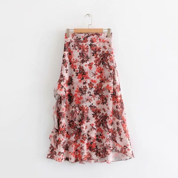 

new 2021 summer women chiffon belt skirts high irregular babes ladies printed maxi long 50 s exit line up sweet clothes party f6yj, Black