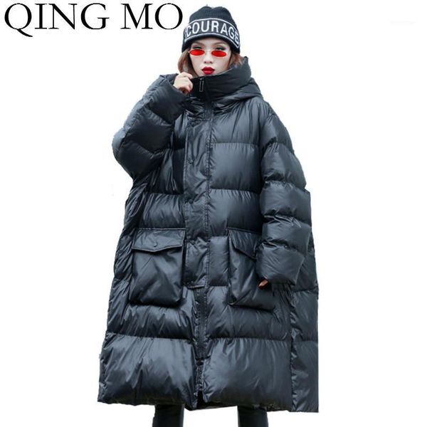 

qing mo black winter women plaid coat 2019 woman thick warm cotton padded coat with large pockets zqy19311