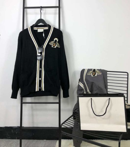 

women sweater cardigan wool shirts spring winter sweatshirts bees embroidery with button cardigan for lady sweaters cardigan -xl, White;black