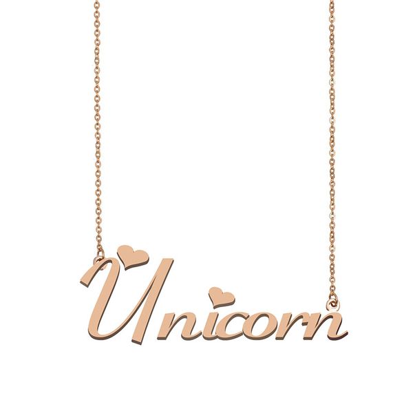 

unicorn name necklace custom nameplate pendant for women girls birthday gift kids friends jewelry 18k gold plated stainless steel, Silver