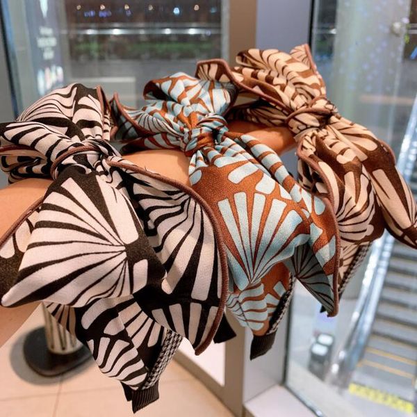 

korean exaggerated big bow hair hoop ladies fashion wide-brimmed print headband women temperament hairband hair accessories, Silver