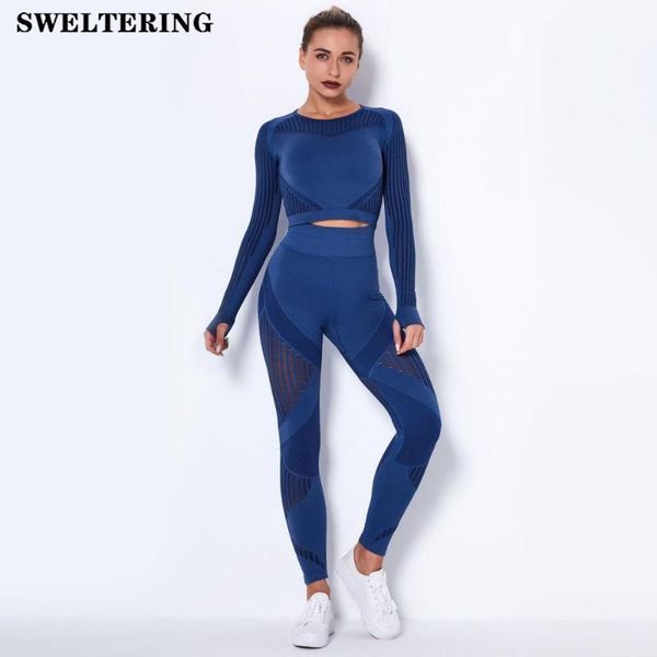 

yoga outfits women seamless set sport suit gymwear workout clothes long sleeve gym crop high waist leggings fitness sports wear 2pcs1, White;red