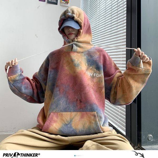 

privathinker new fashion tie-dyed men hoodies autumn fashion men's hooded sweatshirts man korean hip hop casual pullovers 201020, Black