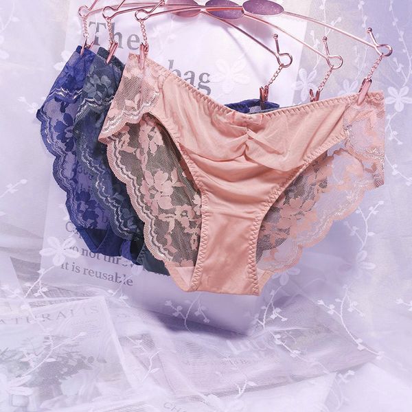 

light luxury half buttock lace underwear women's triangle shorts mid low waist, Black;pink