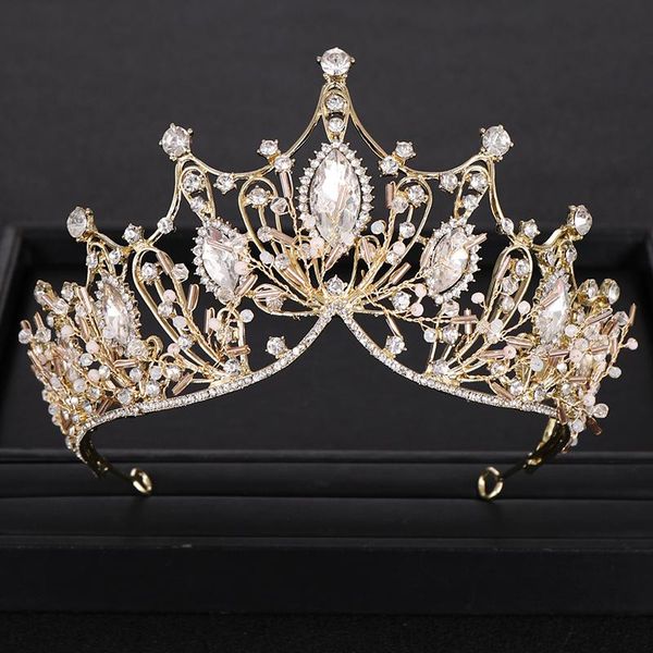 

trendy bridal wedding crown baroque gold rhinestone crystal crown bridal headdress queen wedding hair accessories handmade, Golden;silver