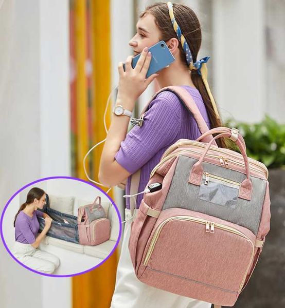 

diaper bag multifunctional baby folding bed bags moms and dads usb backpack maternity nursing handbag stroller bag drop shipping