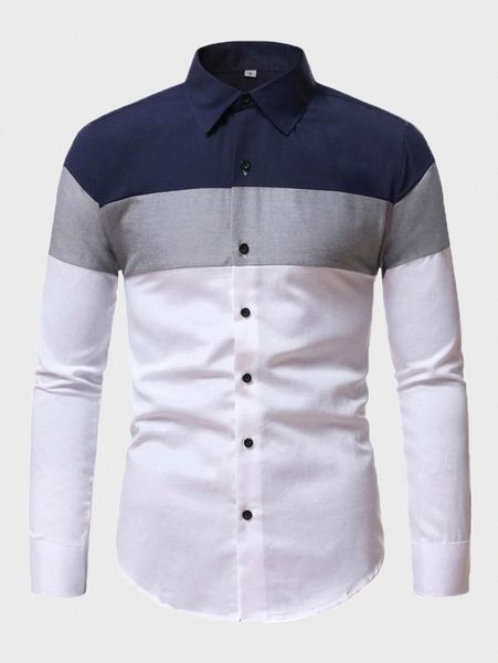 

men color block button front shirt h5oa#, White;black
