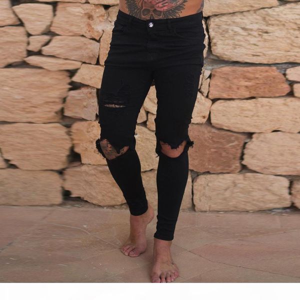 

new fashion men jeans stretch destroyed ripped design fashion ankle zipper skinny jeans for men, Blue