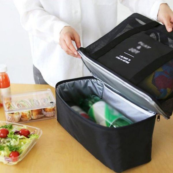 

storage bags portable tote thermal insulation bag handheld lunch insulated cooler picnic mesh beach drink