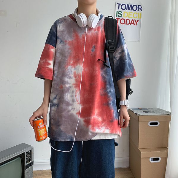 

2021 new mrgoldenbowl summer tie dye t shirts for men korean casual short sleeve t-shirt hip hop streetwear man oversized lfei, White;black