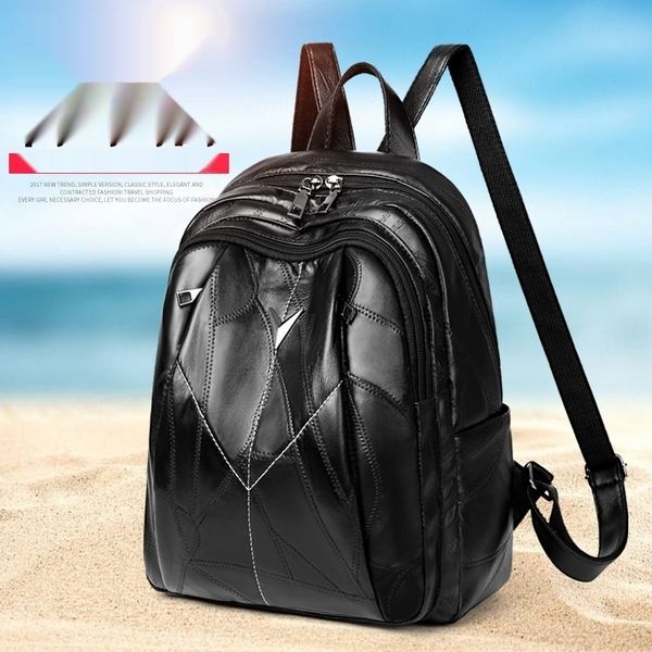 

066q0 women's backpack 2020 stitching and bag new fashionable sheepskin soft travel backpacksatchel backpackleather spring travel summe