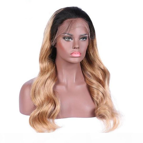 

fashion human hair wigs 1bt27 brazilian wavy hair honey blonde ombre lace front wig ing, Black;brown