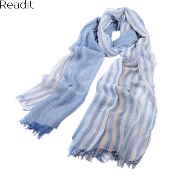 

Wholesale- 2016 Popular New Cotton And linen Scarf Thin Silk Scarves In The Spring And Autumn Pure Color Stripe Burrs Linen Shawl SC10831, Blue;gray