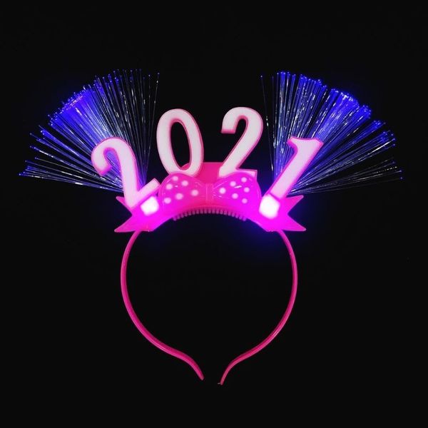 

2021 led light up fiber optic headband new year hair hoop glowing party favors (random color, Blue;red