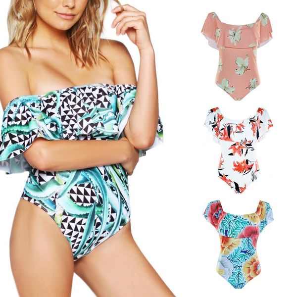 

new off the shoulder solid swimwear women one piece swimsuit female bathing suit ruffle monokini swim wear s-xl t200708, White;black