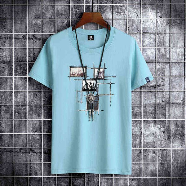 

quadrilateral lattice printing 100% cotton men t shirt hip-hop cotton t-shirt o-neck summer male causal tshirts fashion loose y220214, White;black