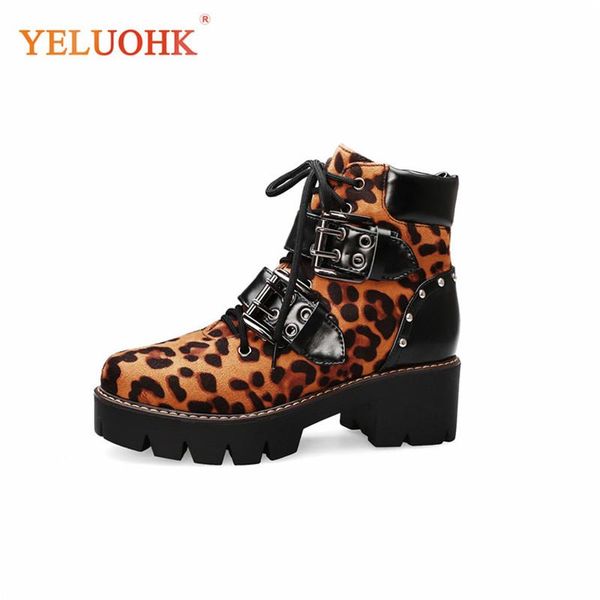 

34-42 Platform Boots Women Leopard Ankle Boots For Women Plush Warm Winter, Black