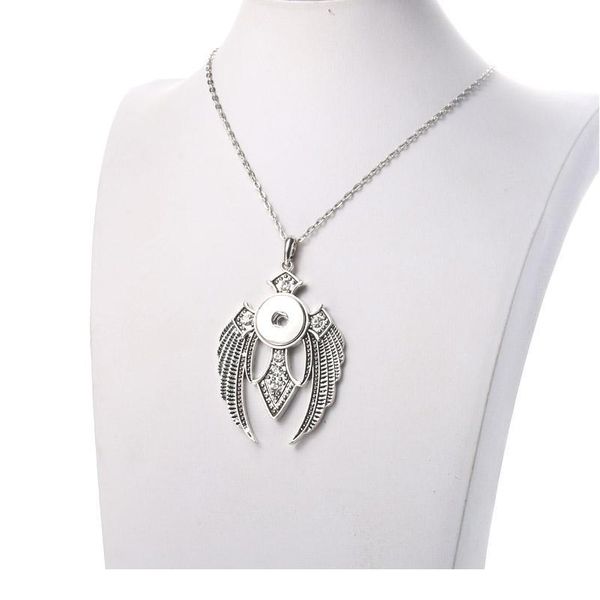 

new fashion wing glamour rhinestone necklace snap button pendant necklace fit 18mm buttons charm fashion women jlllgi, Silver