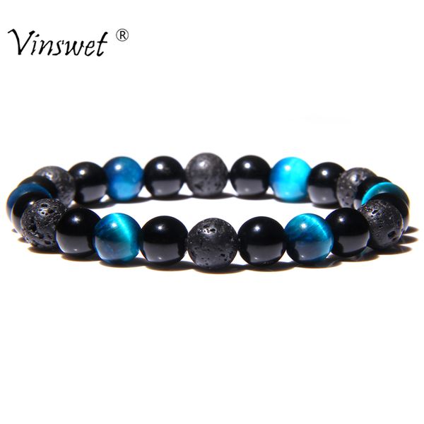 

men bracelet natural black onyx lave tiger eye beads strand wrap buddha bracelets & bangles for male jewelry accessories