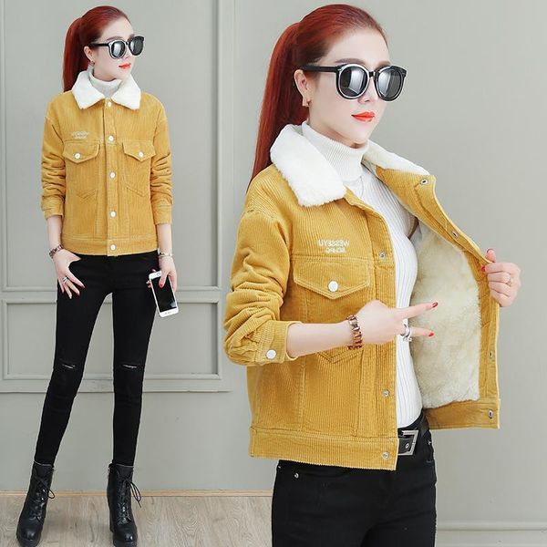 

women's down & parkas women autumn winter jacket velvet warm coats fashion corduroy jackets cute girl student outwear short 380, Black
