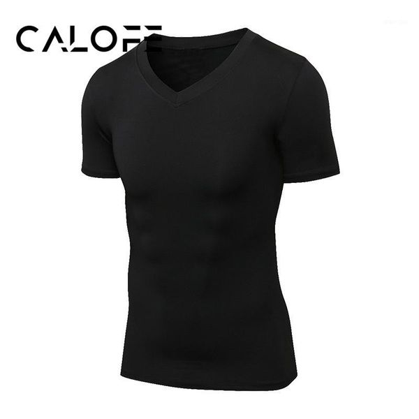 

calofe brand v neck solid t-shirts men compression fitness tee short sleeve male tees shirt men summer quick dry streetwear1, White;black
