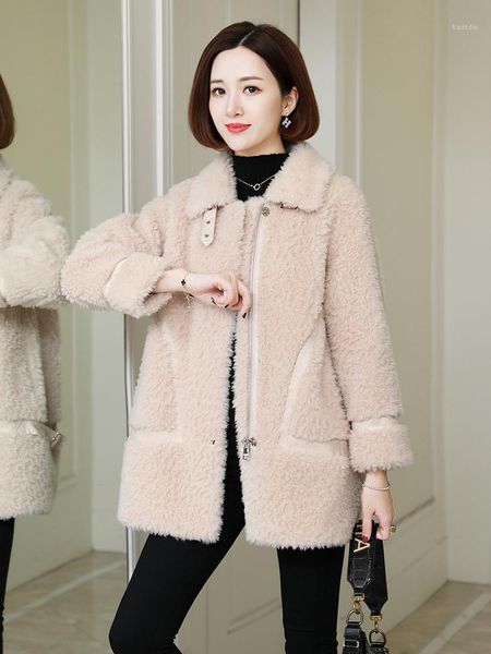 

shearing fashion sheep 100% fur soft warm wool women's jacket 2020 coat female casacos zjt3581, Black