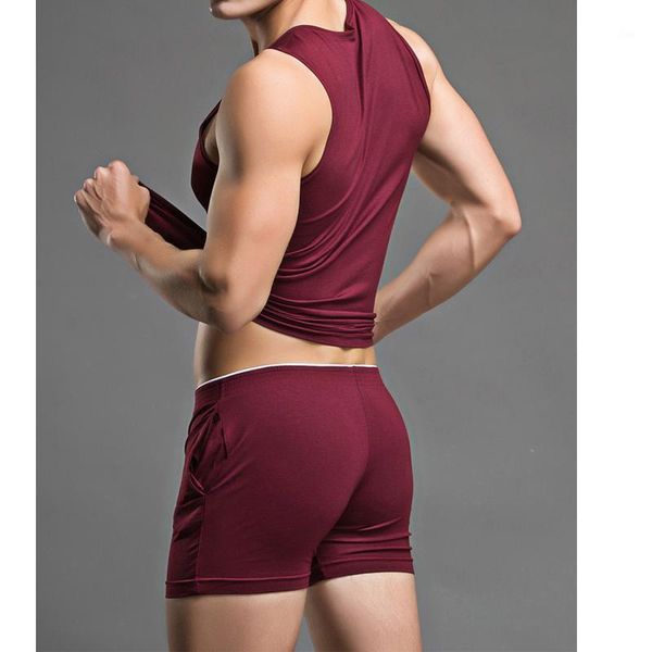 

superbody brand + short suit summer homewear men casual solid pajamas sets male v-neck cotton sleepwear fitness set clothing1, Black;brown