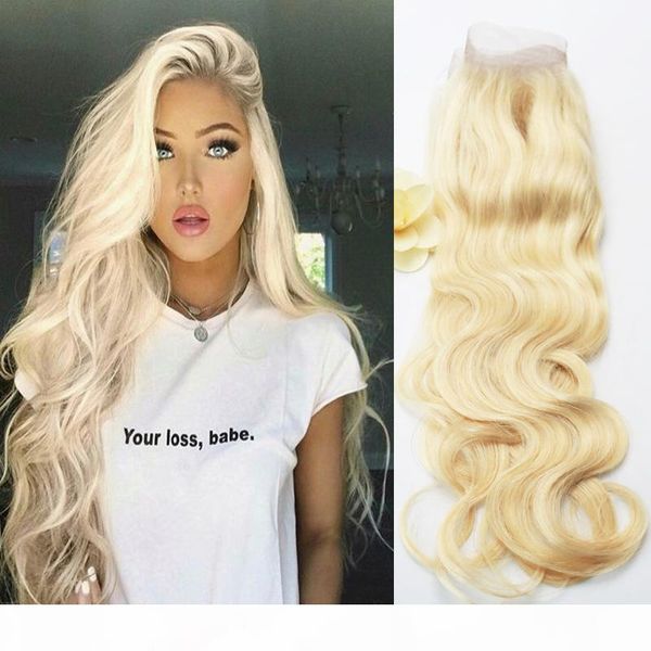 

горячий продавать 613 full blonde бразильское remy шнурка человеческих волос фронтальная закрытие свободная часть тела волна 13x4 отбеленные, Black