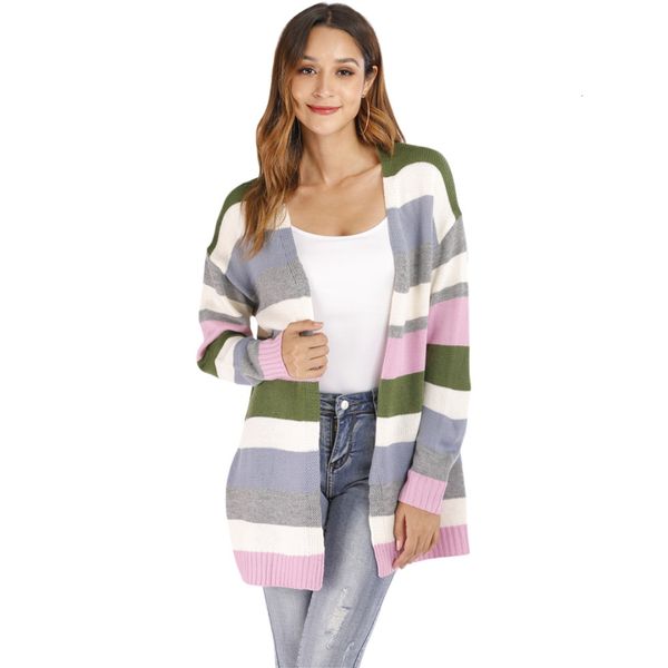 

2021 new autumn and winter sleeve casual fashion big solid striped woman's sweater u3y5, Black;brown