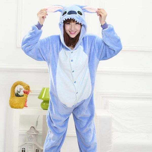 

onesie anime women costume stitch halloween cosplay cartoon animal sleepwear winter warm flannel hooded pajama1, Black;red