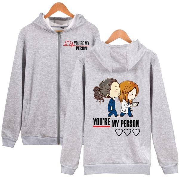 

you are my person zipper hoodie greys anatomy zip up hoodie sweatershirt 201202, Black