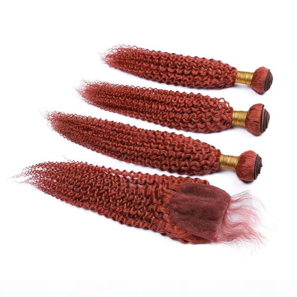 

kinky завитых оранжевые связки с закрытием 4" * 4" малазийские завитые связки с закрытием, Black;brown