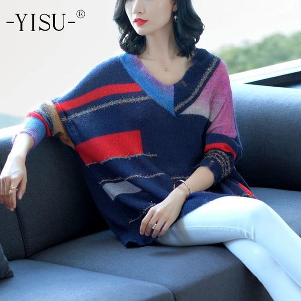 

yisu wool sweater oversize women autumn winter loose long sleeves women pullover sweater 2020 fashion stitching mohair1, White;black