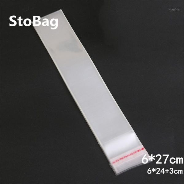 

stobag 1000pcs 6*27cm transparent self adhesive seal opp plastic bags small long for candy cookie gift jewelry packaging bag1