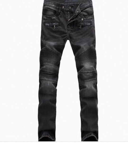 

mens men's distressed ripped skinny jeans jeans slim motorcycle moto biker causal mens denim pants hip hop men jeans gswa, Black