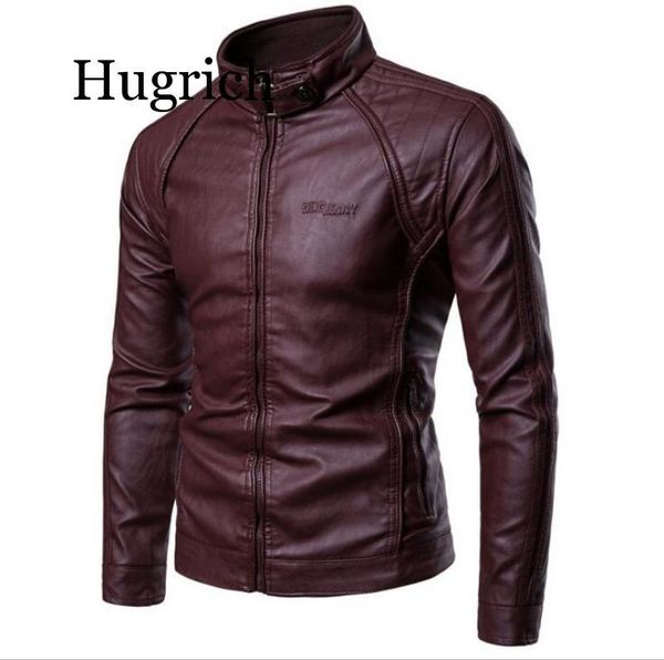 

men's fur & faux 2021 pu leather jacket men stand-up collar coat with zipper metal buttons decorative letterpress, Black