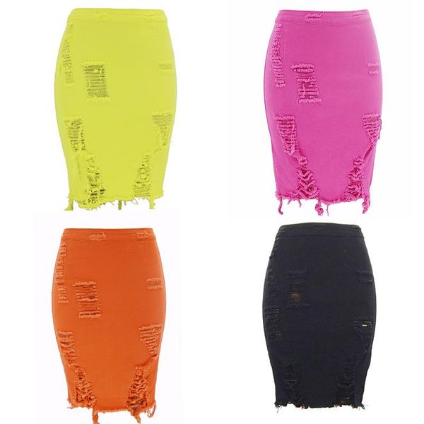 

2021 fashion hole bag hip skirt casual fashion women's denim skirt, Black