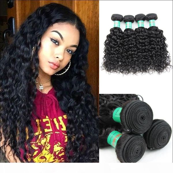 

rabake brazilian water wave 3 bundles with lace frontal closure pre plucked virgin water wave weave hair bundles with 13x4 closure, Black;brown