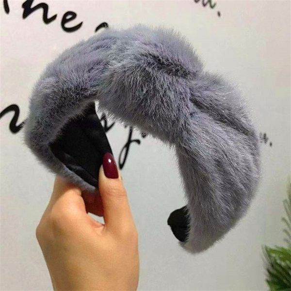 

fashion trendy wool lady headband pure mink wool hairband knot bow girls headwear sweet cute hair accessories