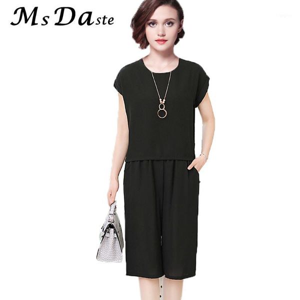 

summer set 2 pieces lady overalls:chiffon blouse+wide leg pants casual tracksuit survetement femme red gray black 4xl plus size1, White