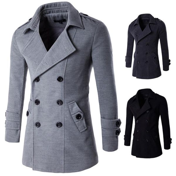

2021 new spring autumn men wool blends coats new solid color men's wool coats luxurious blends coat male, Black