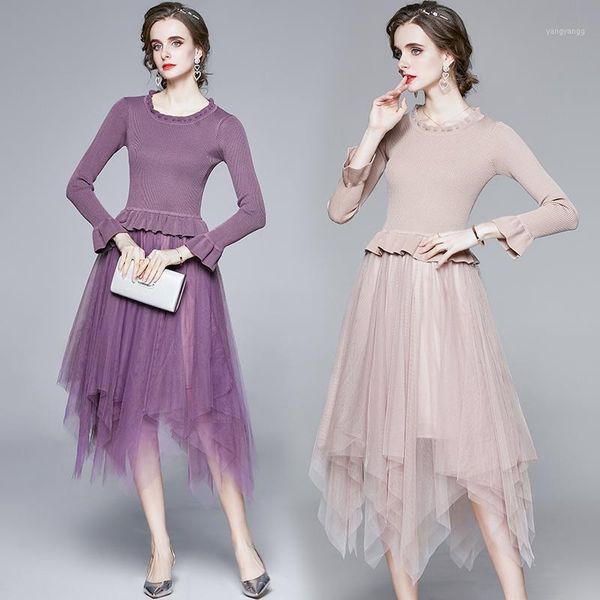 

new arrival knitted patchwork dress soft voile purple/ apricot dress for women party woman knitwear  french fashion1, Black;gray