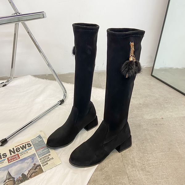 

shoes women boots over knee booties ladies round toe luxury designer boots-women flat heel over-the-knee rubber fashion, Black