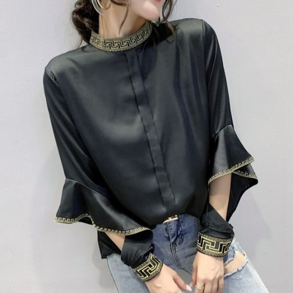 

ccjmj lotus leaf sleeve women's sle temperament minority new european goods national shirtshirt shirtdesign sense of 2020 winter satin, White