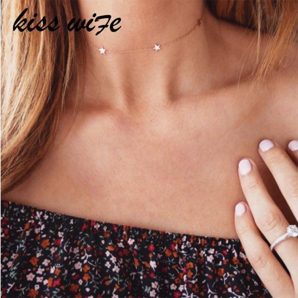 

chokers kisswife exquisite pentagonal star chain clavicle necklace statement & pendants choker lady gift, Golden;silver