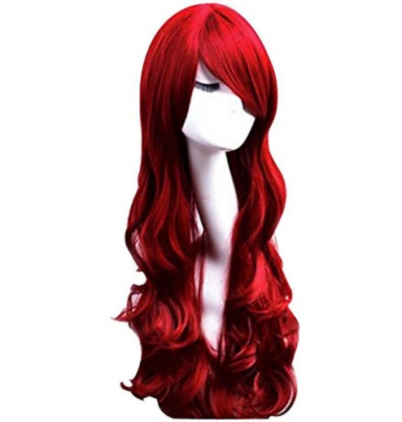 Женская женская темно-красная длинная мода натуральный полный скручиваемый парик косплей
