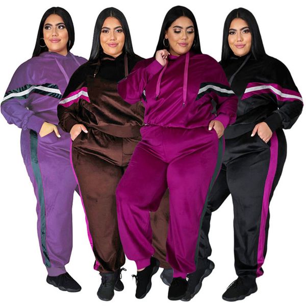 

plus size 3xl 4xl women bigger size fleece tracksuits fall winter sweat suits pullover hoodies+pants two piece set casual black outfits 4189